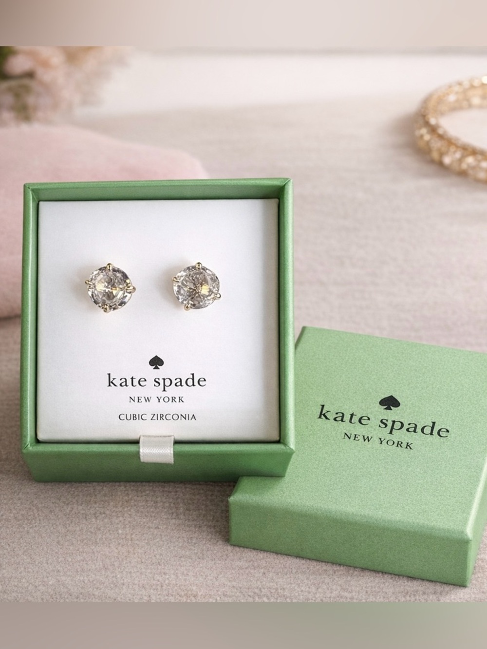 Kate Spade New York Bright Ideas Clear/Gold Cubic Zirconia Stud Earrings NIB